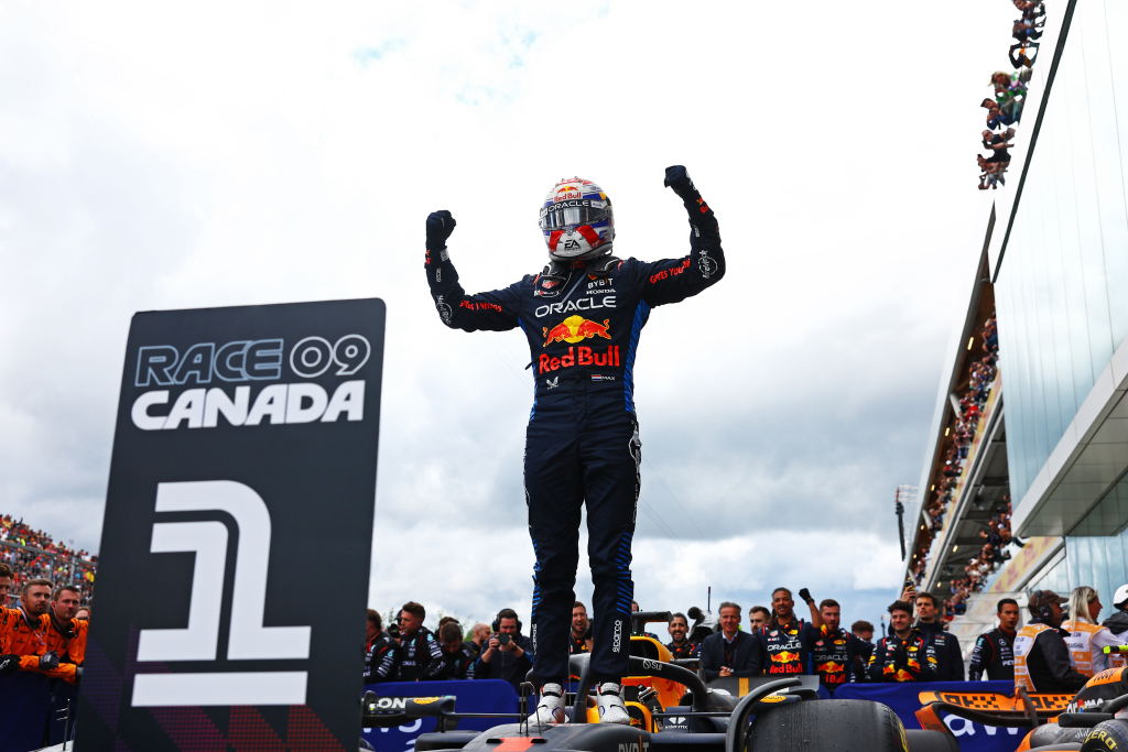 M. Verstappenas Kanados lenktynių metu vos nepartrenkė švilpiko